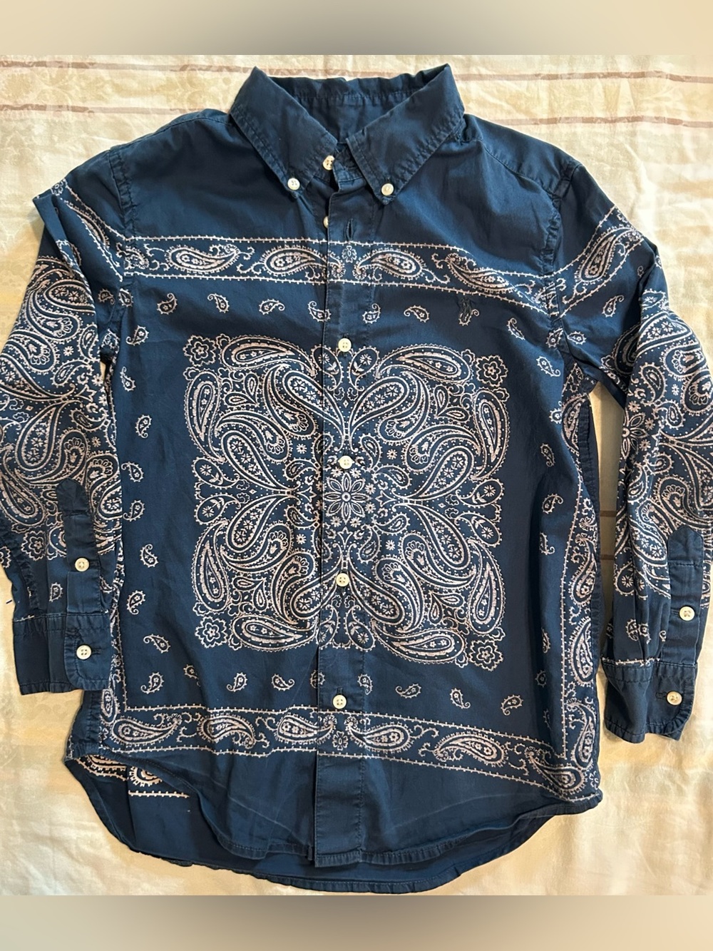 Ralph Lauren Navy Blue Paisley Cowboy Button-Down Shirt Boys 7